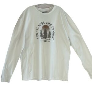 Levi Strauss Men’s XXL White Long Sleeve Graphic T Shirt Trees Sunset Nature Tee